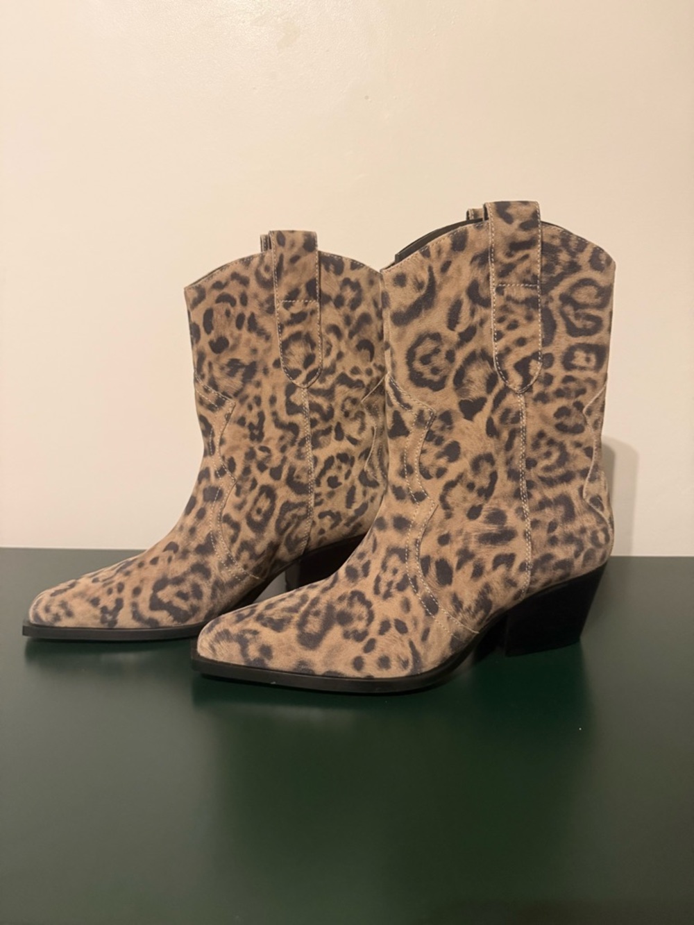 Free People suede Leopard Print Western Ankle Booties in Tan